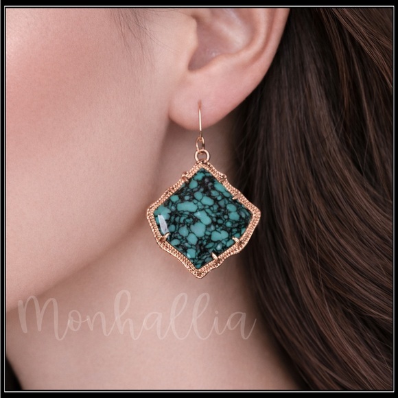 None Jewelry - NEW ROSE GOLD BLUE TURQUOISE HOWLITE STONE MARBLED GRANITE EARRINGS